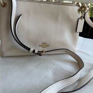 Coach Pebbled Leather Triple-Compartment Crossbody Light Cream
